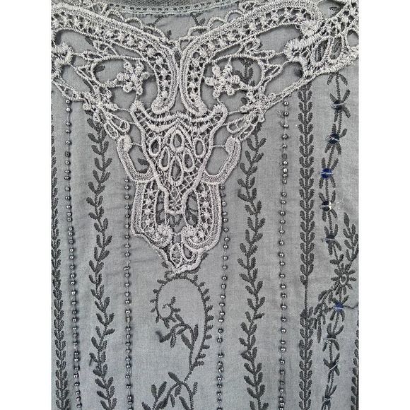 Cortefiel Woman Blue Lace Embroidered Embellished Long Sleeve Top - Picture 7 of 7